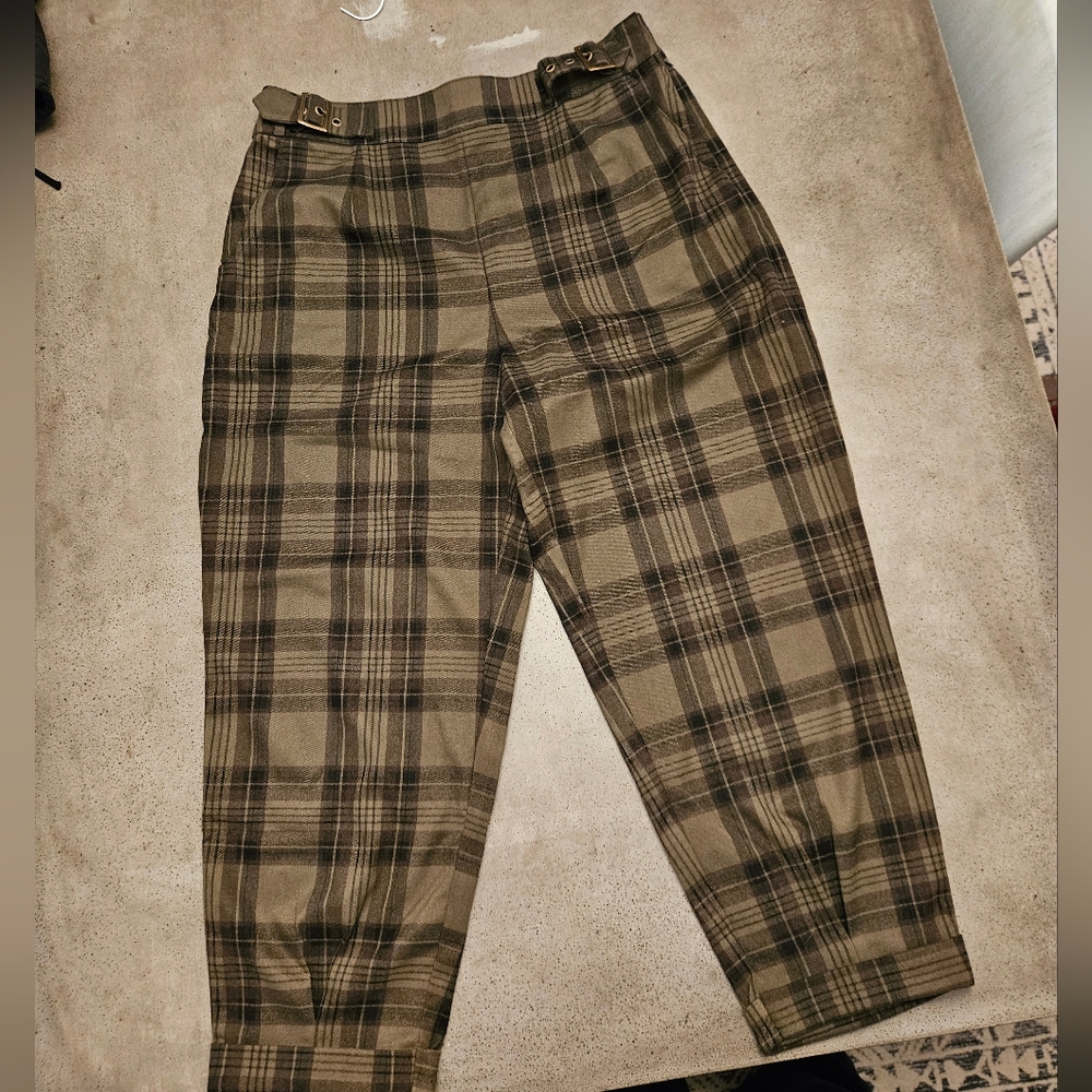 Disturbia Cecily Olive and Black Plaid Trousers - Picture 5 of 10